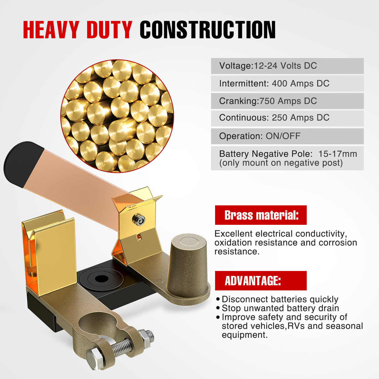 Nilight Top Post Knife Blade Master Switch 12V 24V 250A Battery Negative Disconnect Shut Off Kill Power Isolator for Car Truck Marine RV Vehicle and Electrical Equipment