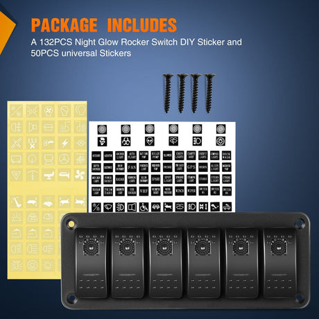 Rocker Switch 6Gang Aluminum 5Pin ON/Off Rocker Switch Panel Purple