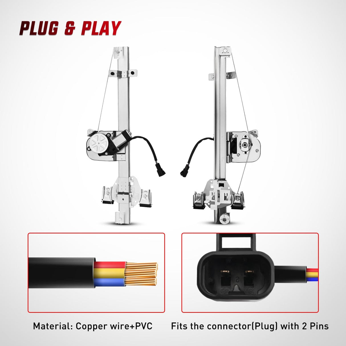 Window Regulator Power Window Regulator/Motor Rear Passenger Side Compatible with Chevrolet Silverado/GMC Sierra 1500 2500 HD 3500 HD 2007 2008 2009 2010 2011 2012 2013,Rear Right,741-389