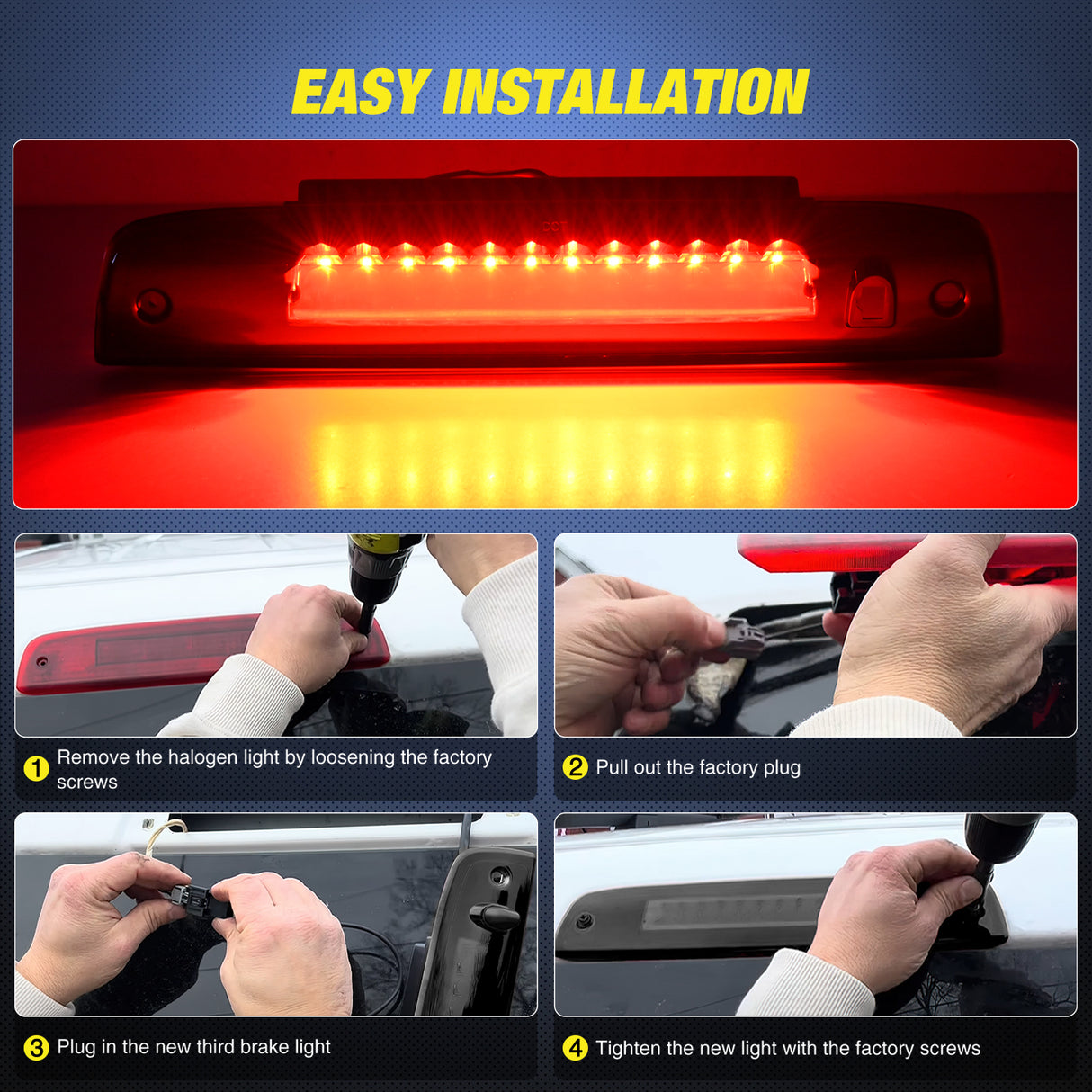Third Brake Light Tail High Mount 3rd Stop Lights Smoked Lens Compatible with Ford Expedition Lincoln Navigator 2003 2004 2005 2006 2007 2008 2009 2010 2011 2012 2013 2014 2015 2016
