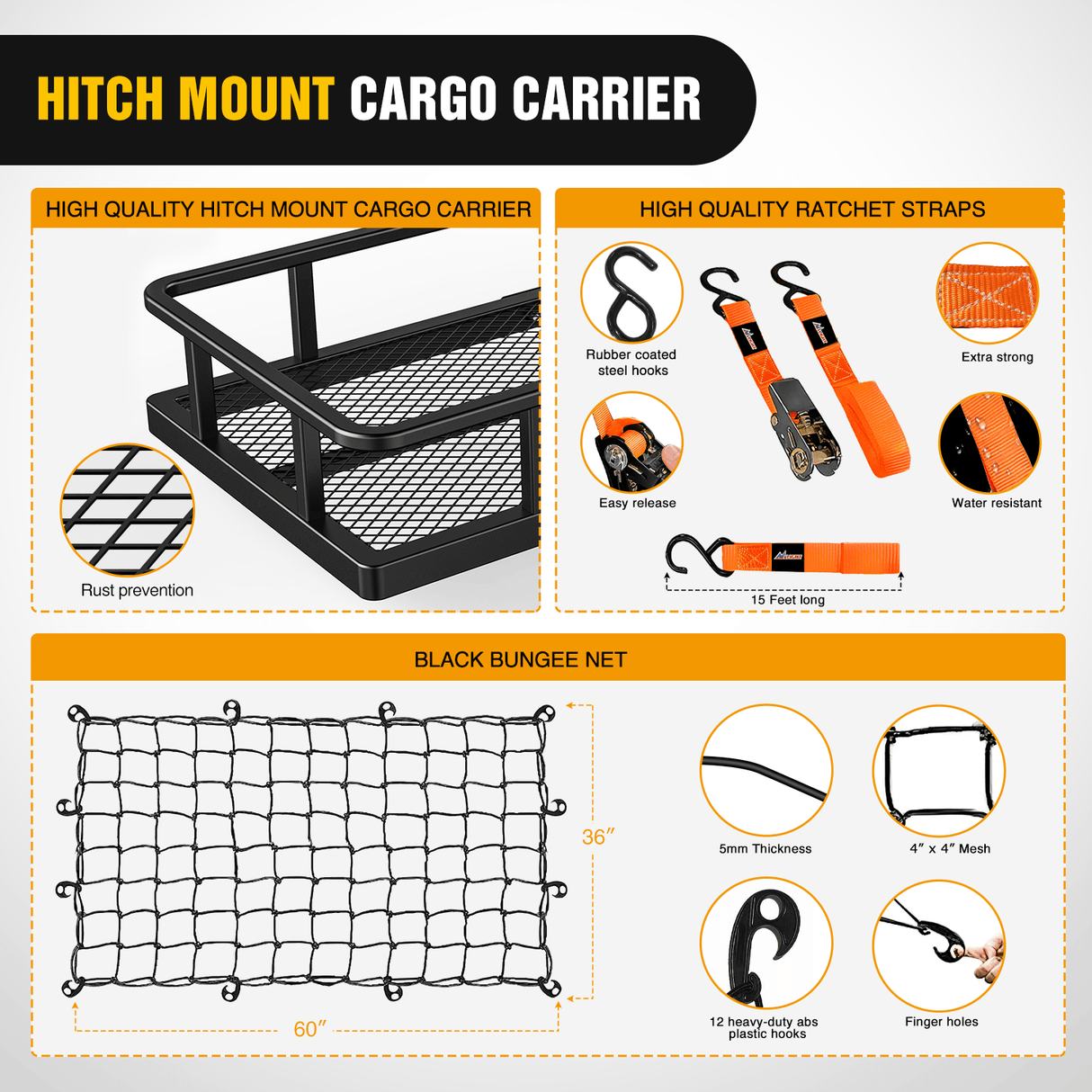 Cargo Carrier 60 x 20 x 7.87 Inch Hitch Cargo Carrier Set