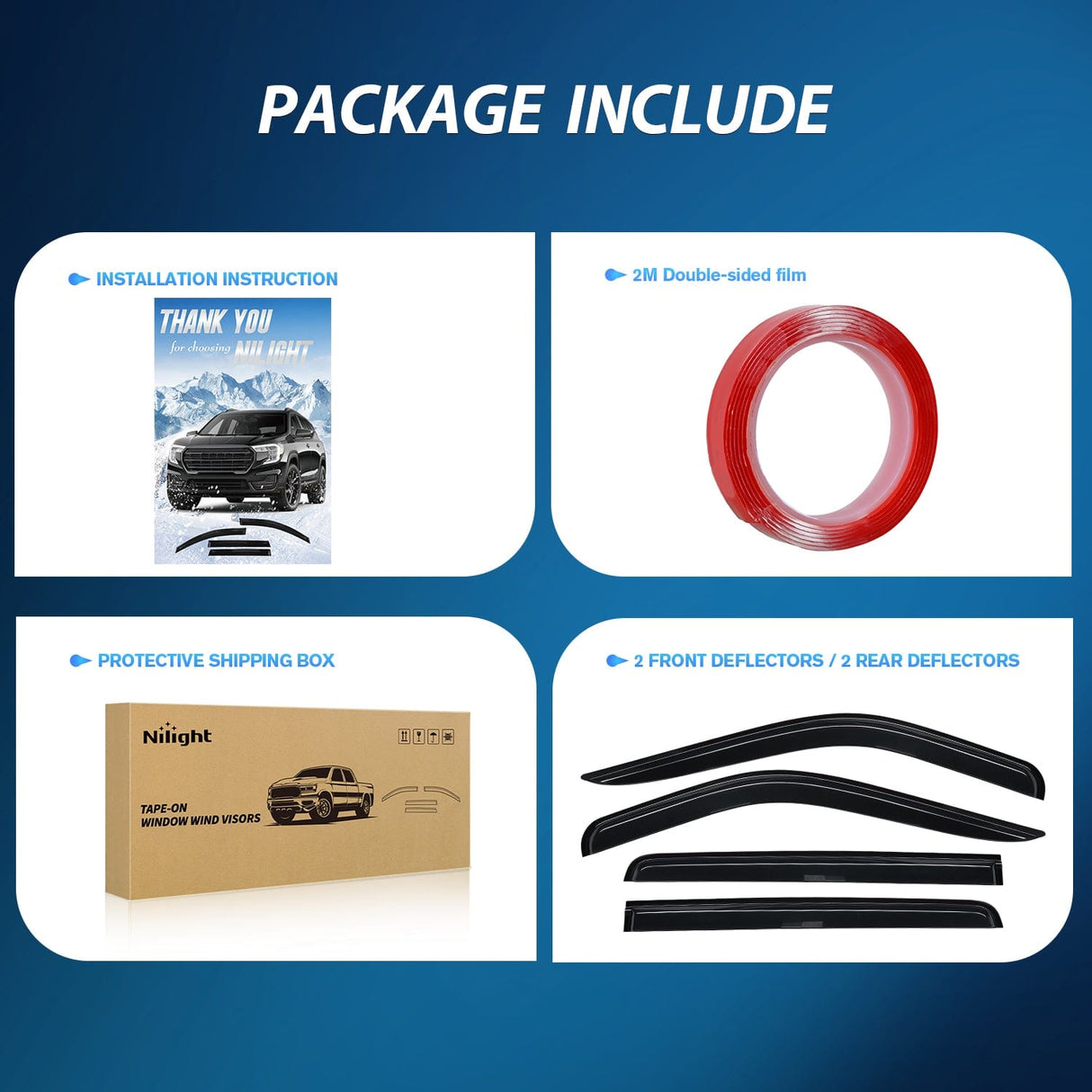 Rain Guards Tape-On Rain Guards for Chevy Silverado/GMC Sierra 1500 Crew Cab 2019-2024, Window Visors Vent Wind Deflectors-4PCS