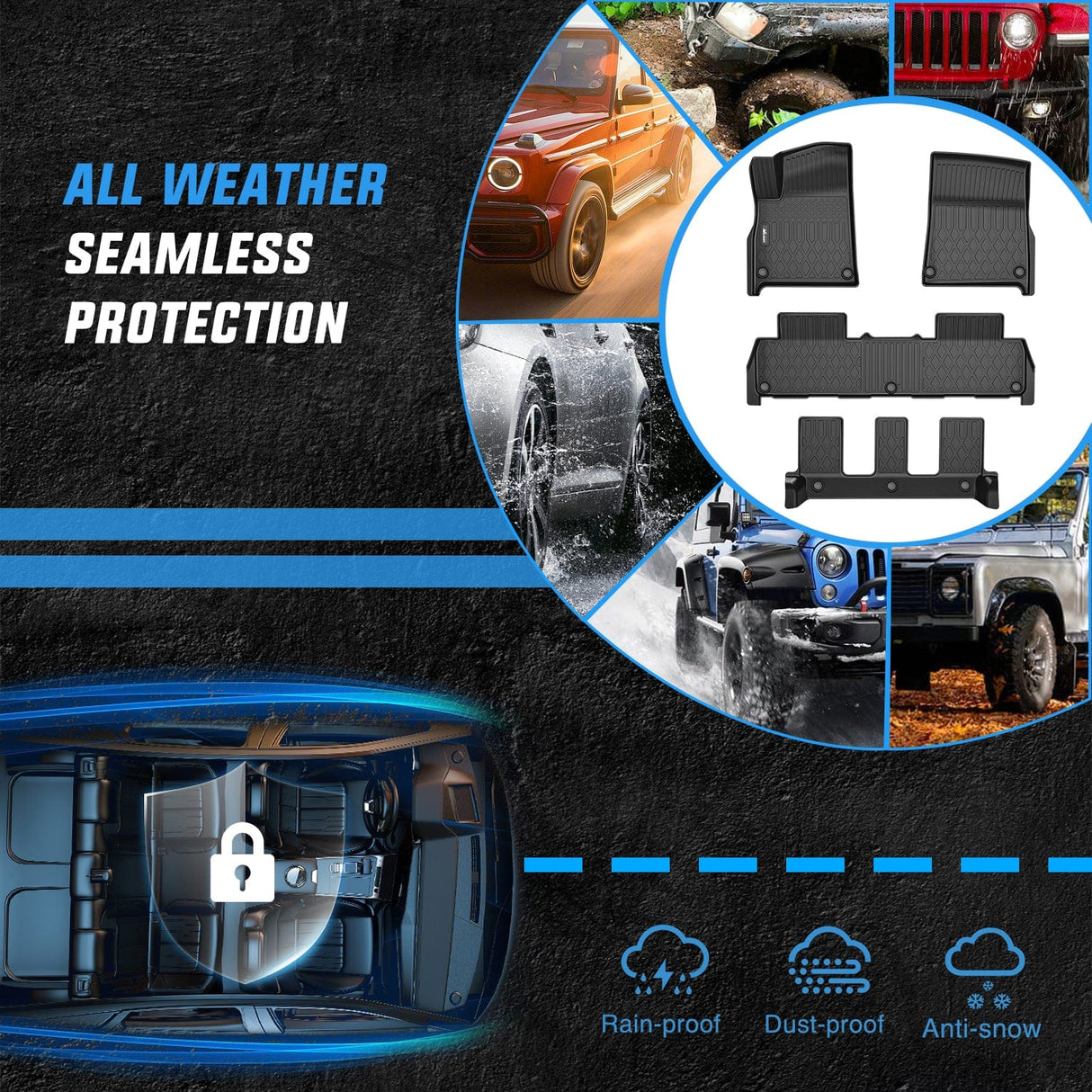 Floor Mat Floor Mats for Rivian R1S 2022 2023 2024 2025 (7 Seats Only) All Weather Custom Fit Heavy Duty Floor Liners