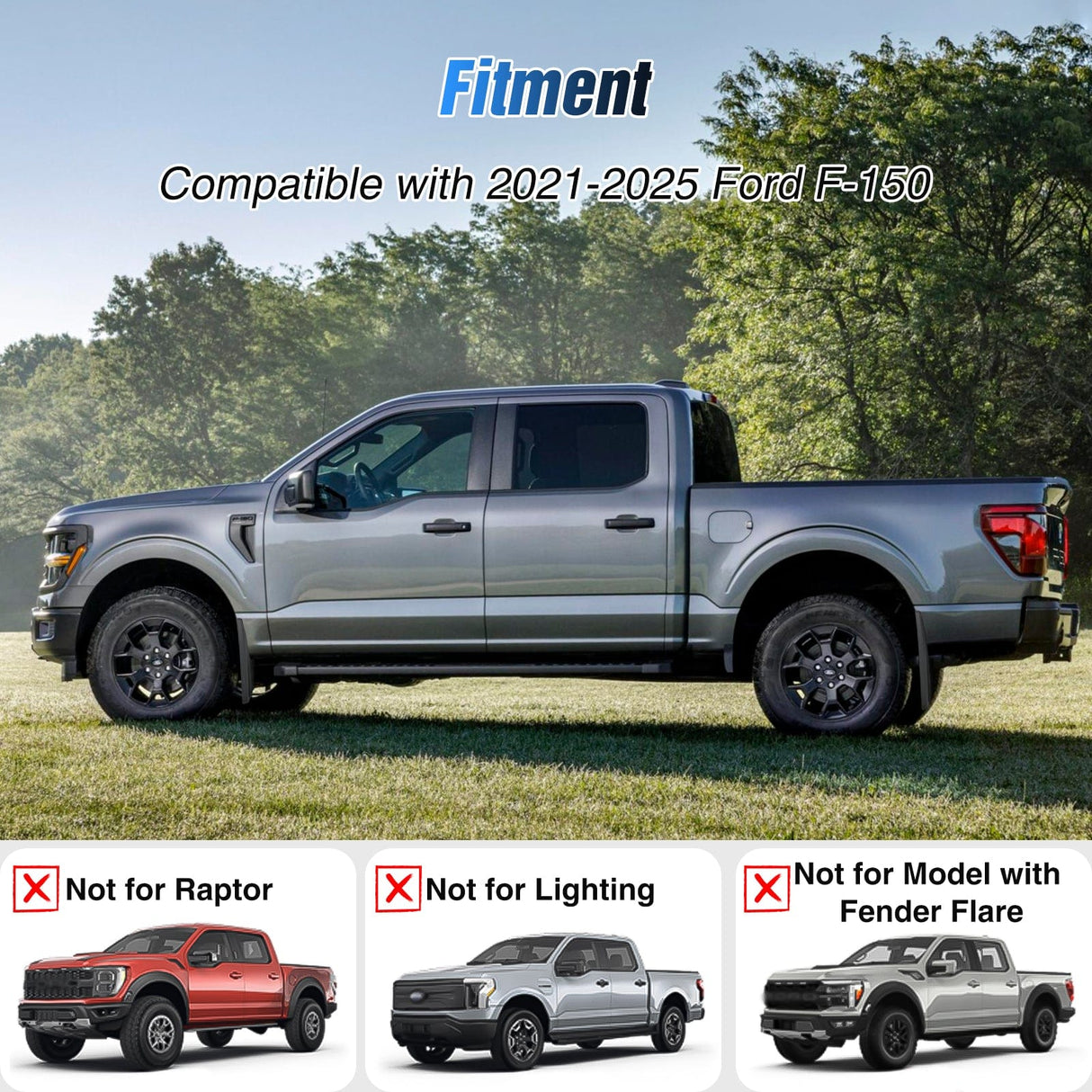 Fender Front & Rear Set Mud Flaps for Ford F150 2021 2022 2023 2024 2025