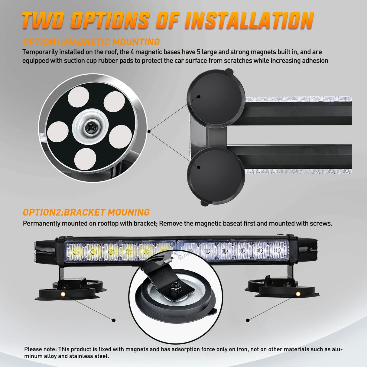 LED Light Bar 14.5 Inch 30LED Strobe Light Bar Double Side Rooftop Emergency Flashing Lights Amber White Safety Warning Hazard Light Bars with Magnetic Base for Construction Vehicles Plow Trucks Pickup