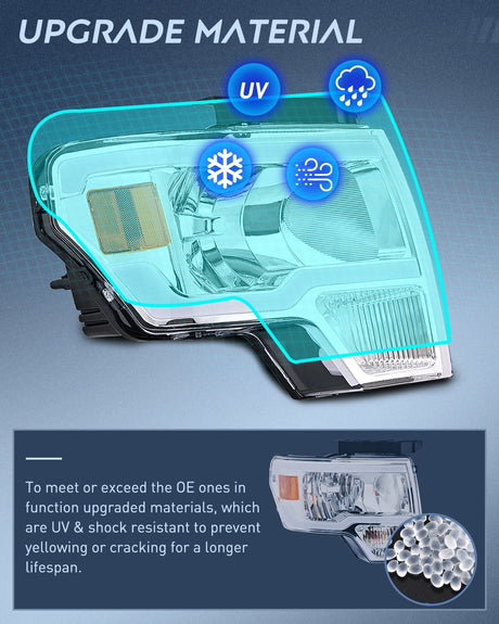 Headlight Assembly 2009 2010 2011 2012 2013 2014 Ford F150 Headlight Assembly Chrome Case Clear Reflector Clear Lens