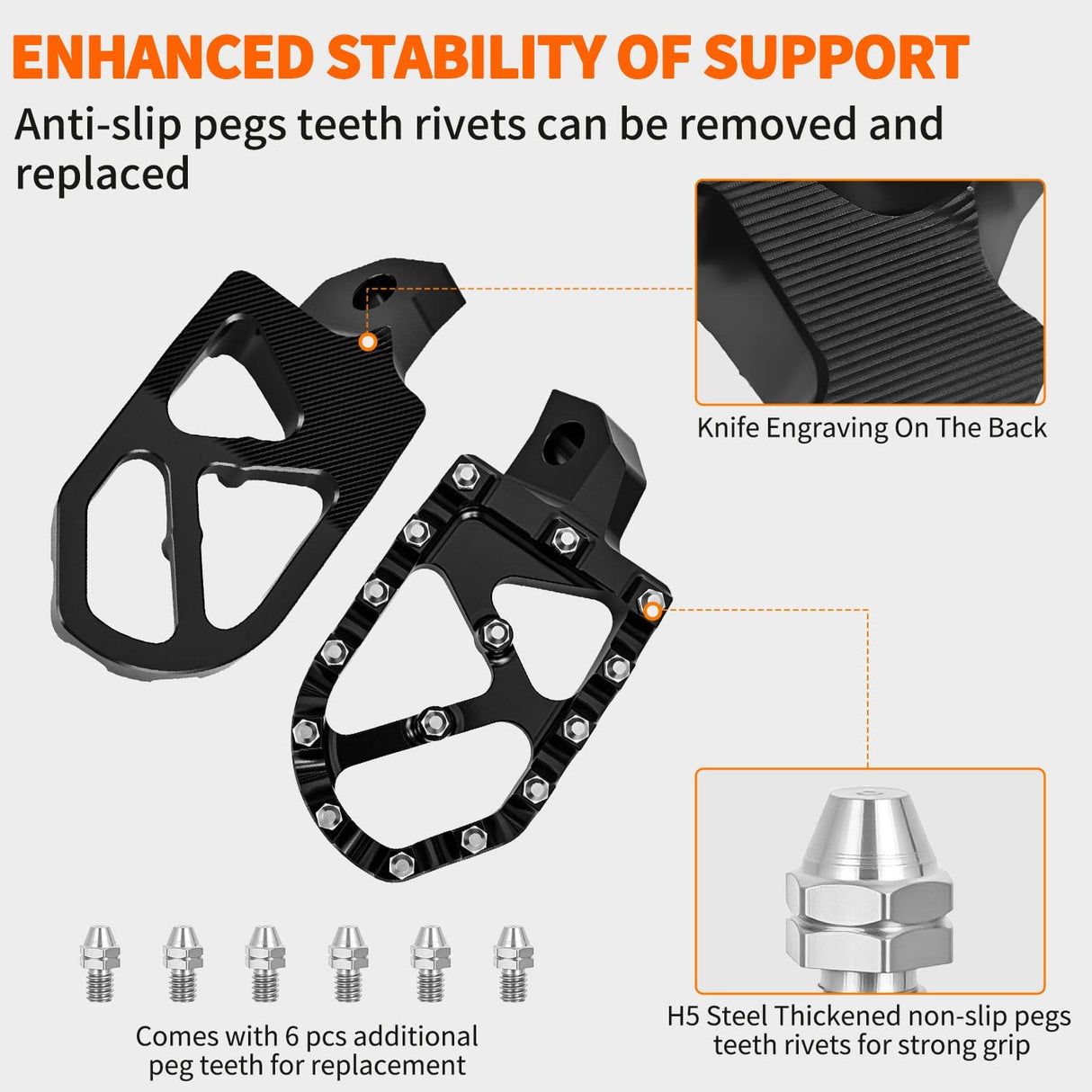 Motorcycle Foot Pegs Motorcycle Foot Pegs Dirt Bike Footpegs Fit for Kawasaki KDX200 1995-2005 KDX200R 1997-2001 KDX220R 2002-2005 KDX250 1991-1994 KX125 KX250 KX500 Heavy Duty CNC Foot Rests Pegs Pedal, Black