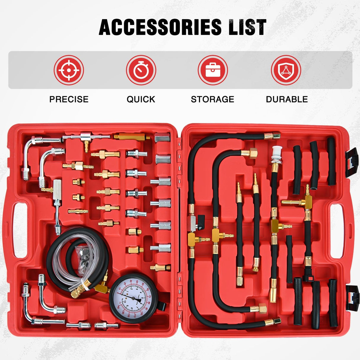 inflator 48 pcs 0-140 PSI Fuel PSI Fuel Injection Pump Pressure Gauge Petrol Engine Diagnostic Tester Kit
