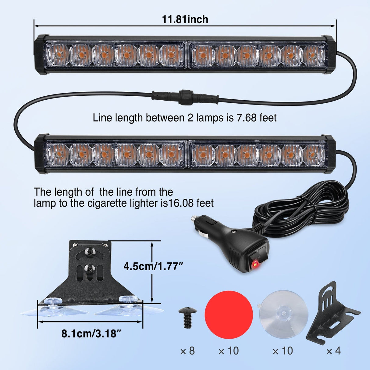 Led Strobe Light 24LED Emergency Strobe Traffic Advisor Light Bar 2 in 1 Amber Dash Warning Safety Flashing Lights Front/Rear Windshield Construction Lights for Trucks Cars Plow Police Firefighter Vehicles