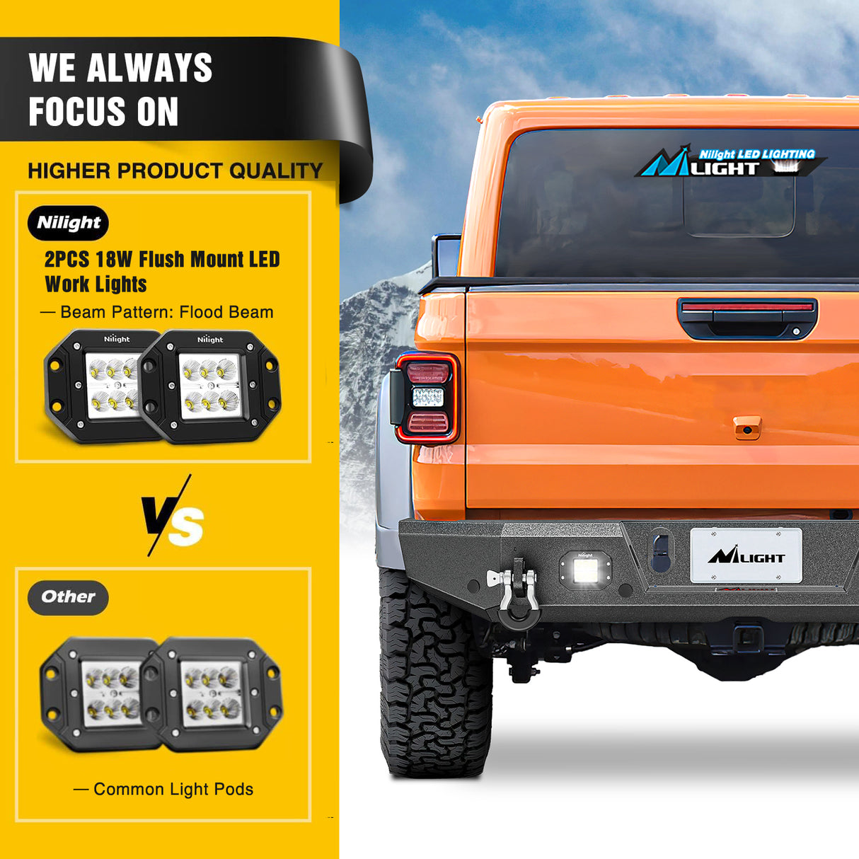 Nilight Rear Step Bumper Compatible with 2020 2021 2022 2023 2024 2025 Gladiator JT Super Duty Pickup Truck Bumper with LED Lights, Sensor Holes and D-rings