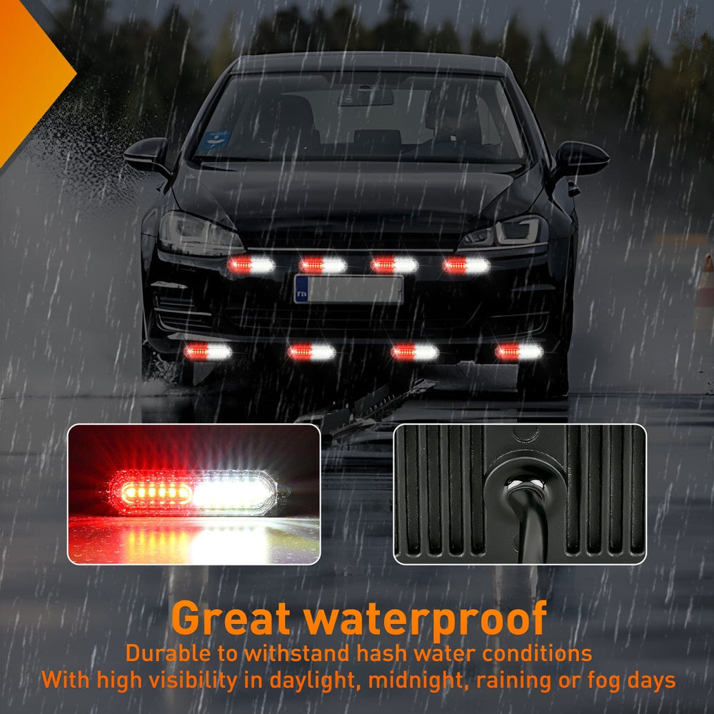 Surface Mount Strobe Lights 8PCS 12LED Red White Emergency Strobe Lights