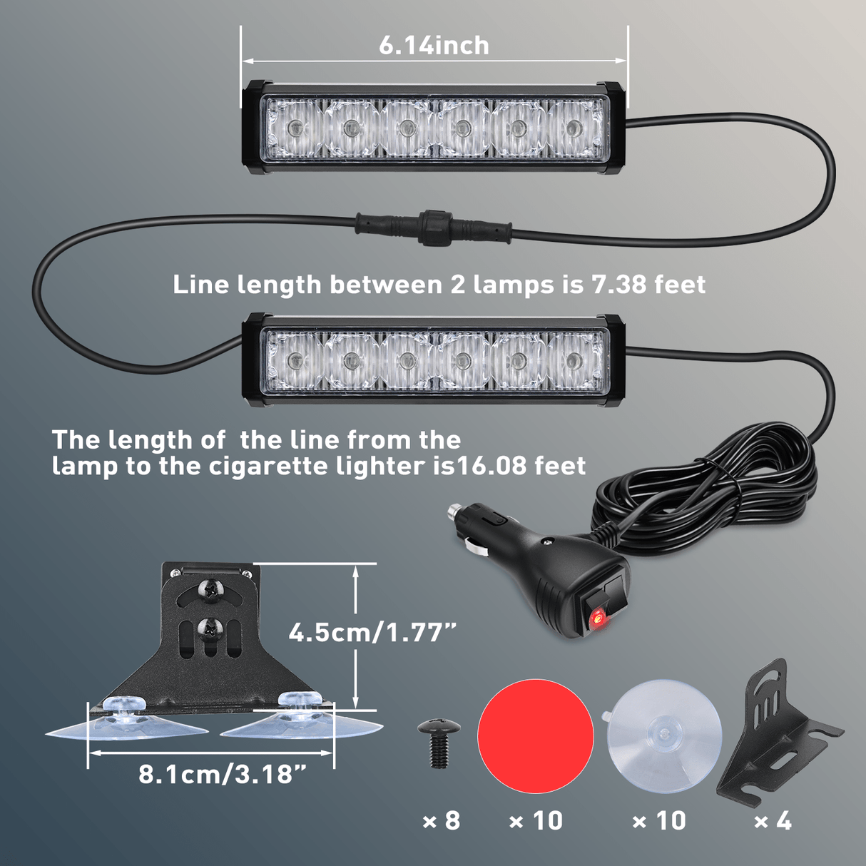Led Strobe Light 12LED Emergency Strobe Traffic Advisor Light Bar 2 in 1 Blue Dash Warning Safety Flashing Lights Front/Rear Windshield Construction Lights for Trucks Cars Plow Police Firefighter Vehicles