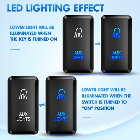 Rocker Switch Toyota AUX Lights Push Button Switch 12V ON Off Switch with Connector Wire Kit