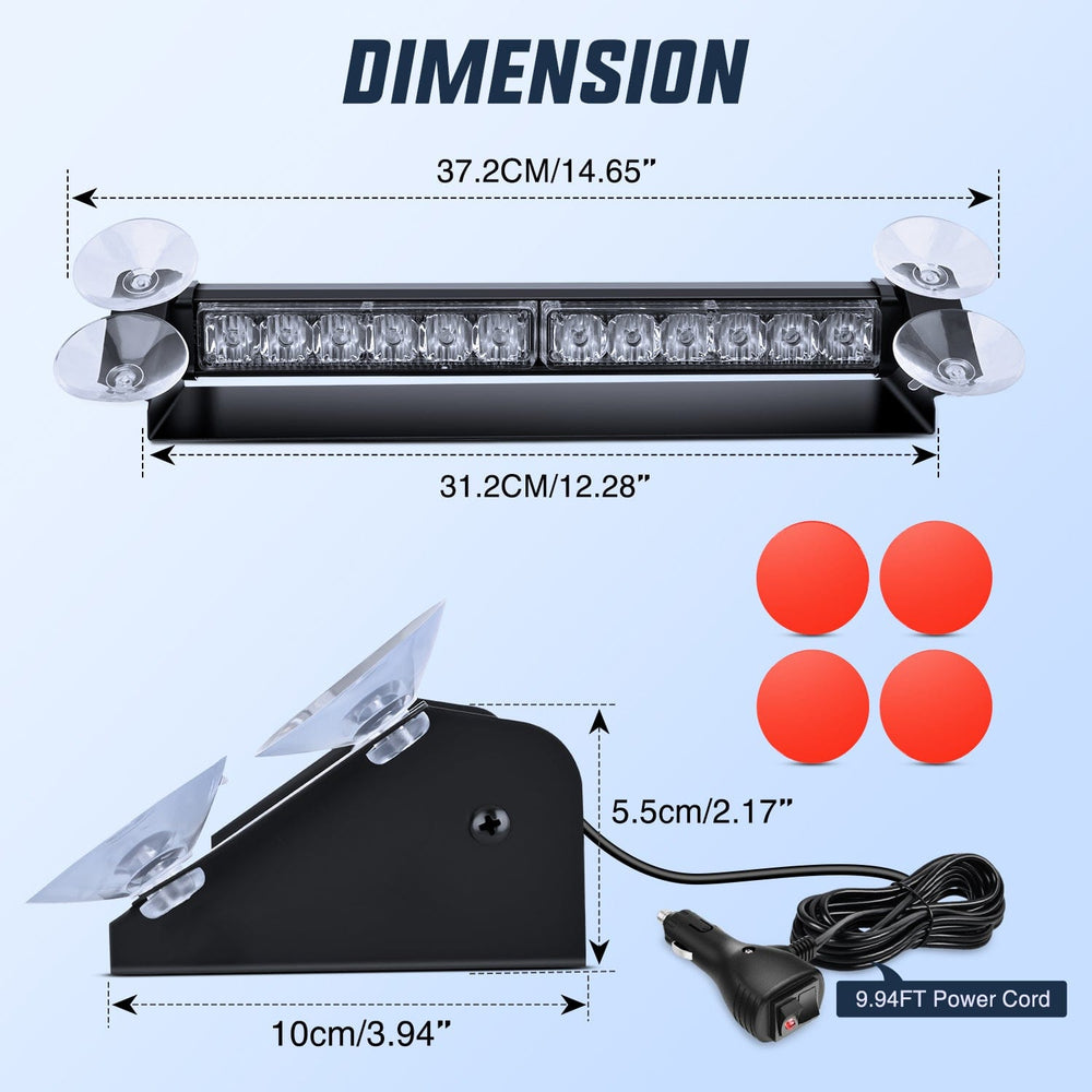 Led strobe light 12LED Traffic Advisor Strobe Light Bar Red Blue Emergency Warning Hazard Safety Dash Front/Rear Windshield Flashing Lights for Cars Trucks Police Firefighter Plow Construction Vehicles