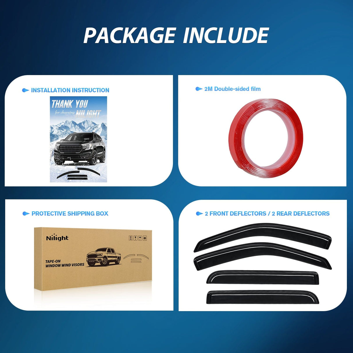 Rain Guards Tape-On Rain Guards for Ford Explorer 2002 2003 2004 2005 2006 2007 2008 2009 2010, Window Visors Vent Wind Deflectors-4PCS