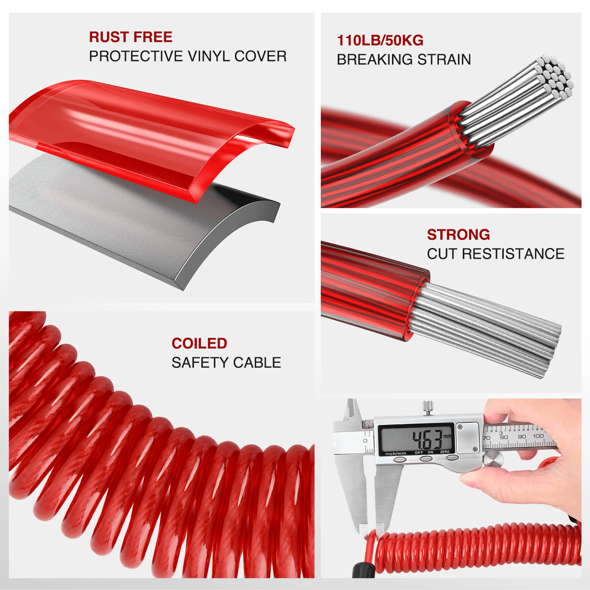 Wiring Harness Kit 4FT Breakaway Trailer Cable Stainless Steel Spring Towing Coiled Wire