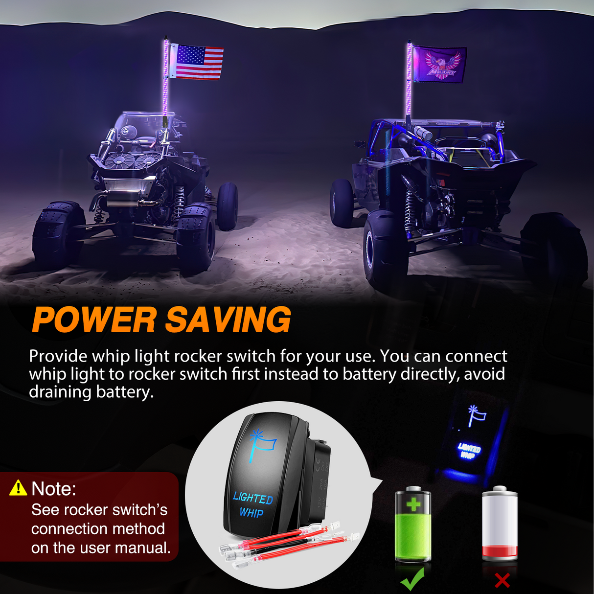 RGB Whip Light 1PC 3FT Lighted Antenna Whips with Remote & App Control DIY Chasing Patterns Brake Reverse Lights for ATV UTV Polaris RZR Can-am Dune Buggy Pickup Trucks Jeep