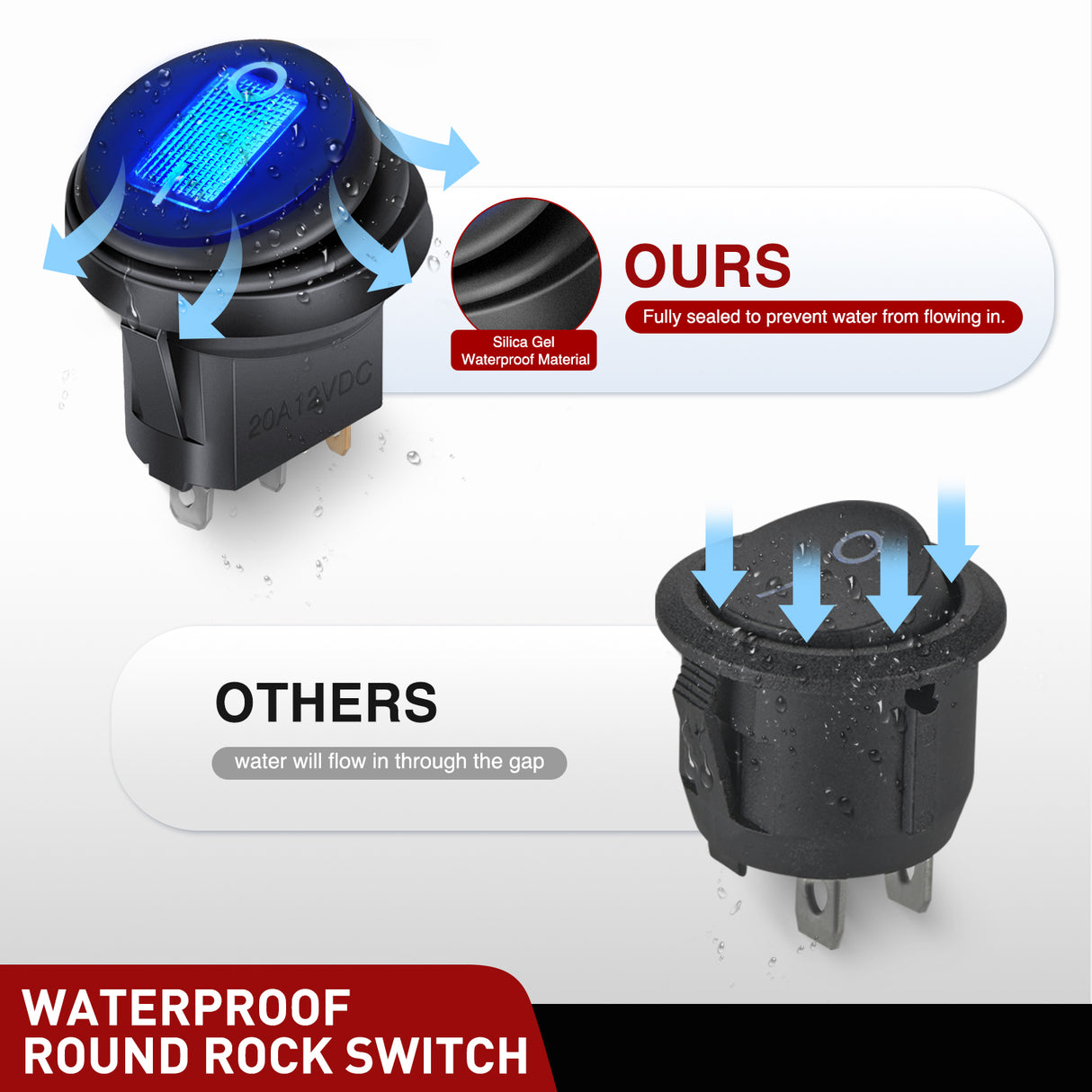 Nilight 5Pcs Waterproof Round Rocker Toggle Blue LED Switch 12V 20A 3 Pin ON Off SPST for Car Truck Boat Marine Automotive RV with Locked Terminal Wires