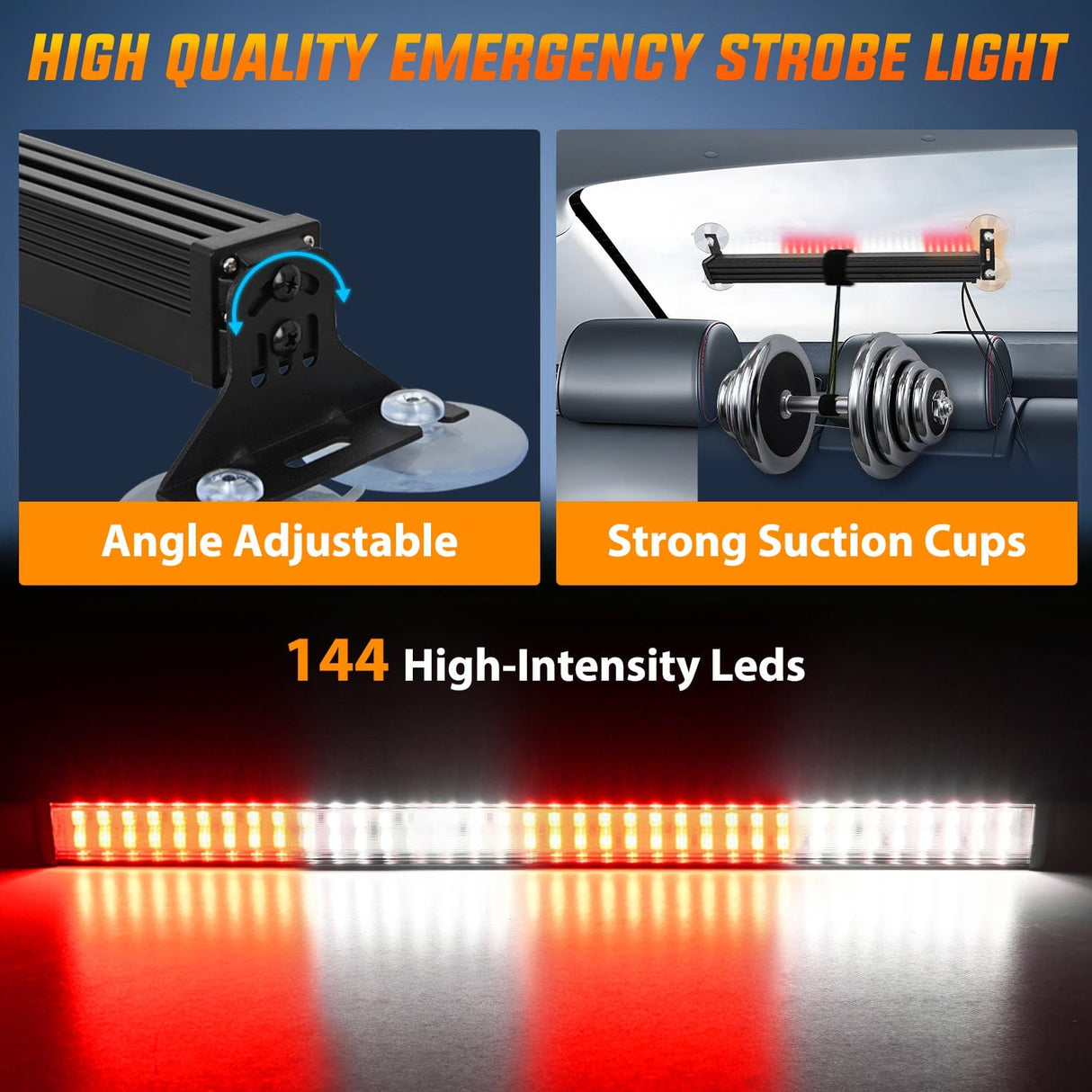 Led Strobe Light 144 LED Strobe Traffic Advisor Light Bar Red White with Controller 2 in 1 Automotive Emergency Warning Flashing Police Windshield Lights Bars for Cars Tow Plow Trucks Construction Vehicles