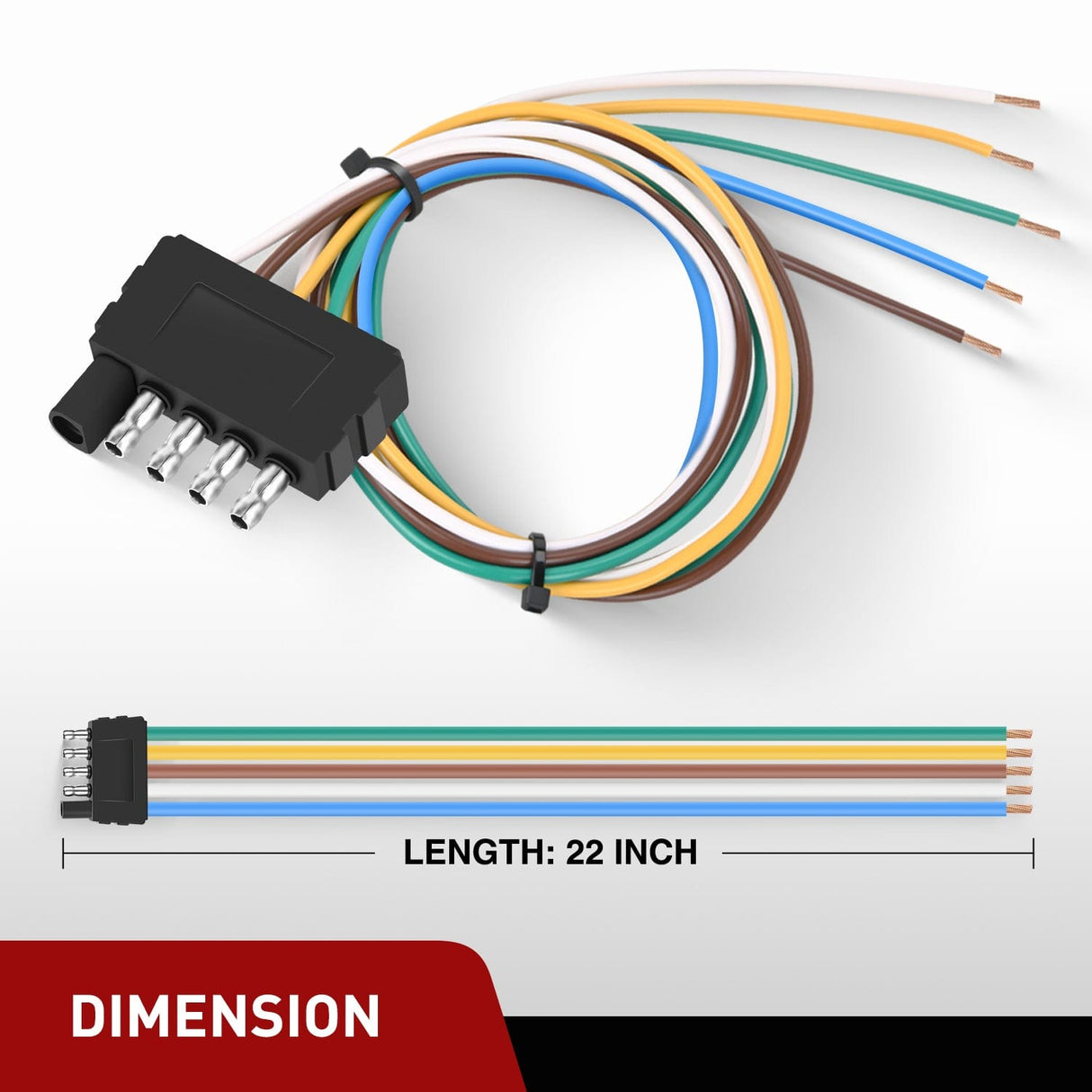 Wiring Harness Kit 22inch 18AWG 5 PIN Trailer Wire