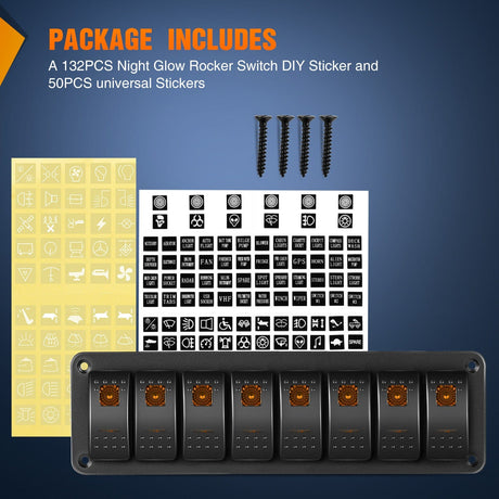 Rocker Switch 8Gang Aluminum 5Pin ON/Off Rocker Switch Panel Orange