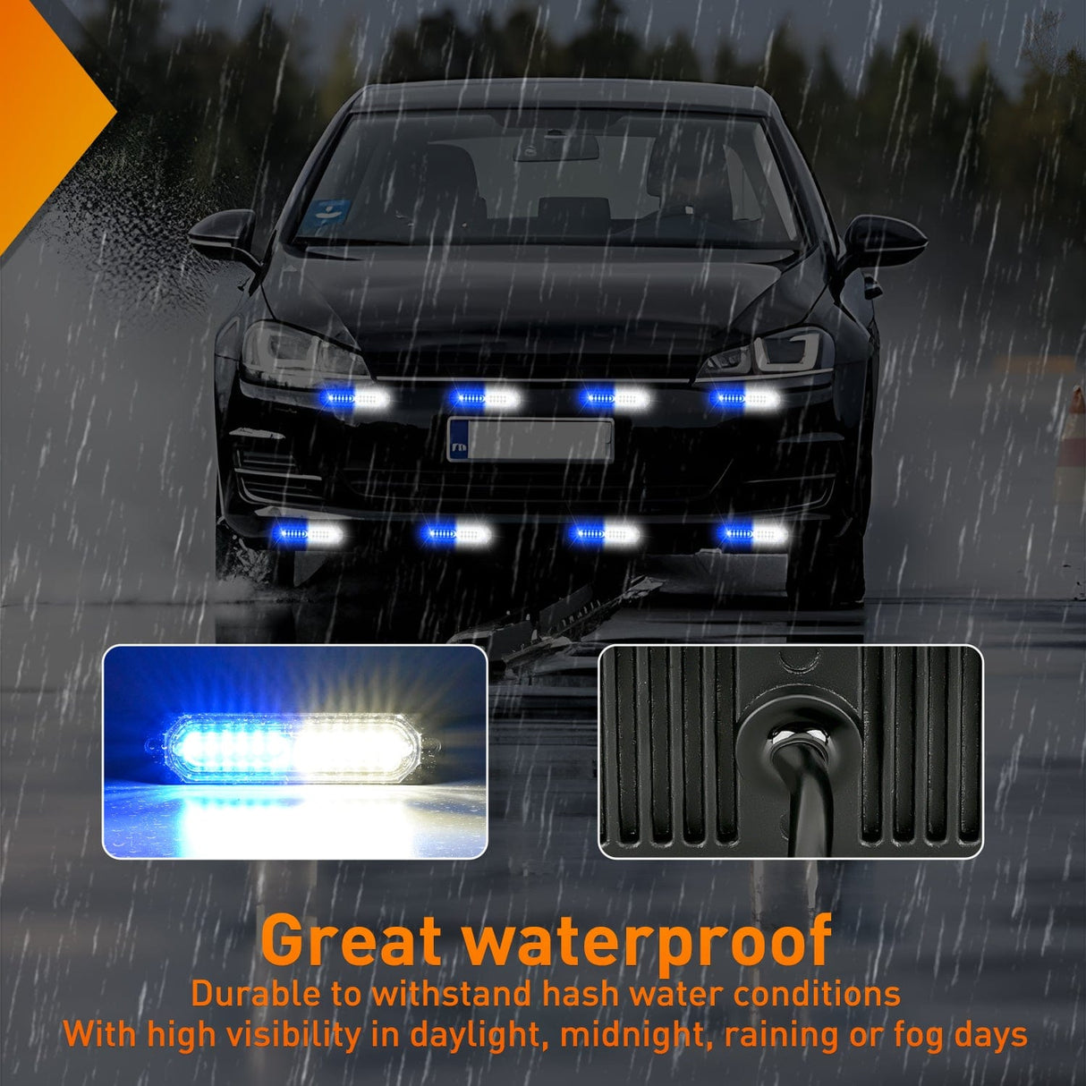 Surface Mount Strobe Lights 8PCS 12LED Blue White Emergency Strobe Lights