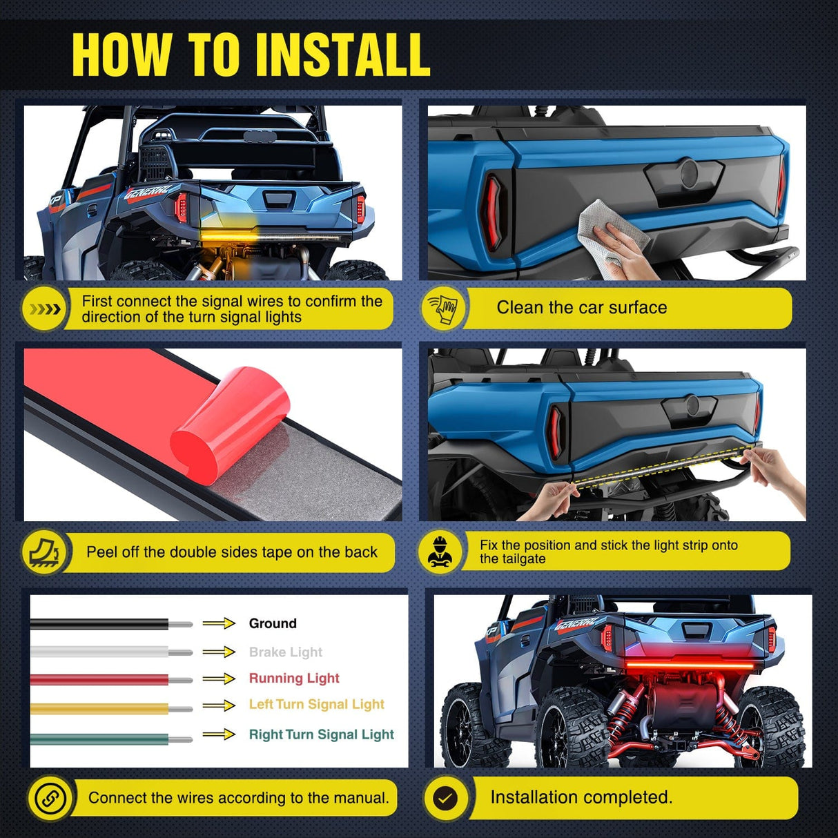 Led light Strip 30 Inch 204 Leds Red Amber Running Stop Turn Signals Brake Light Compatible with Polaris RZR Kawasaki Pioneer Can Am Golf Cart Off-Road Truck Trailer