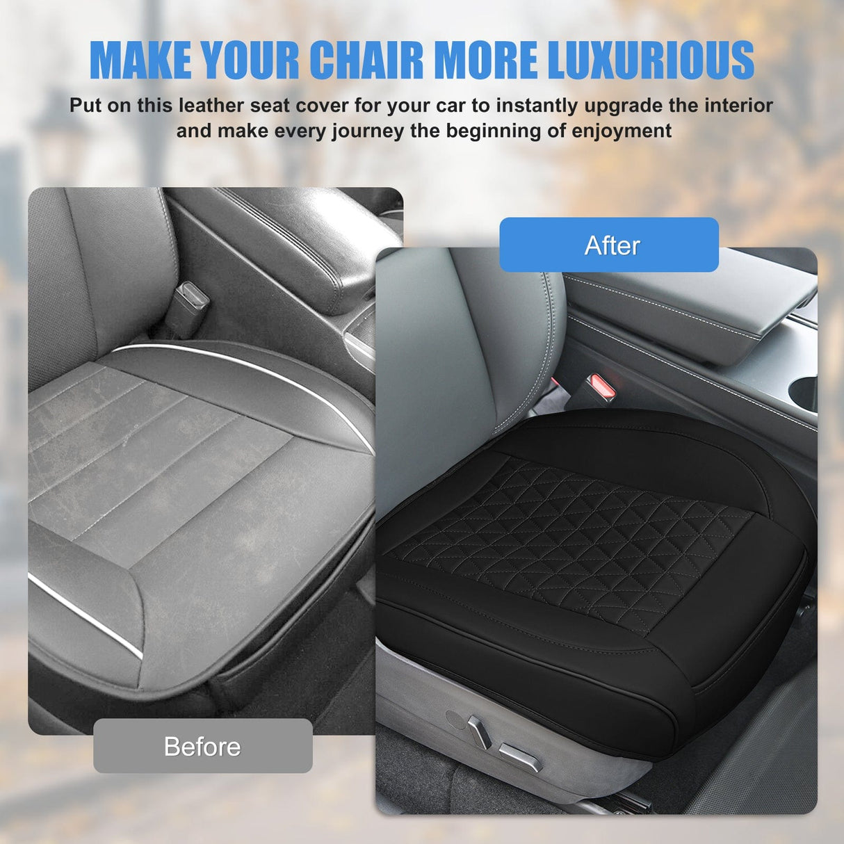 Accessories Car Seat Cushion Cover Black Leather Front Seats Waterproof Anti-Slip with Storage Bag Wraps Bottom Fits Cars Sedan Van SUV Truck