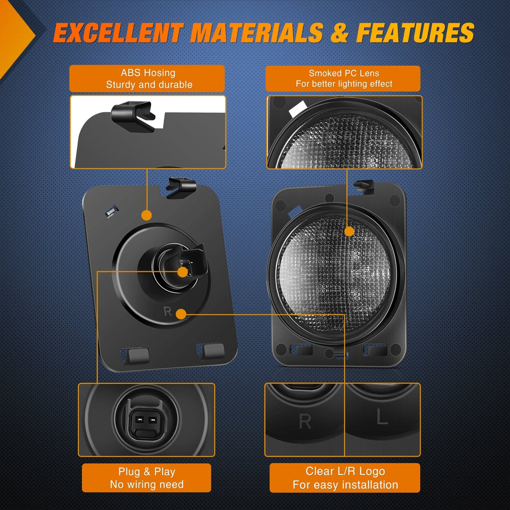 Side Marker Clearance Lights 2007-2017 Jeep Wrangler JK JKU 8LED Smoked Lens Amber Side Marker Light