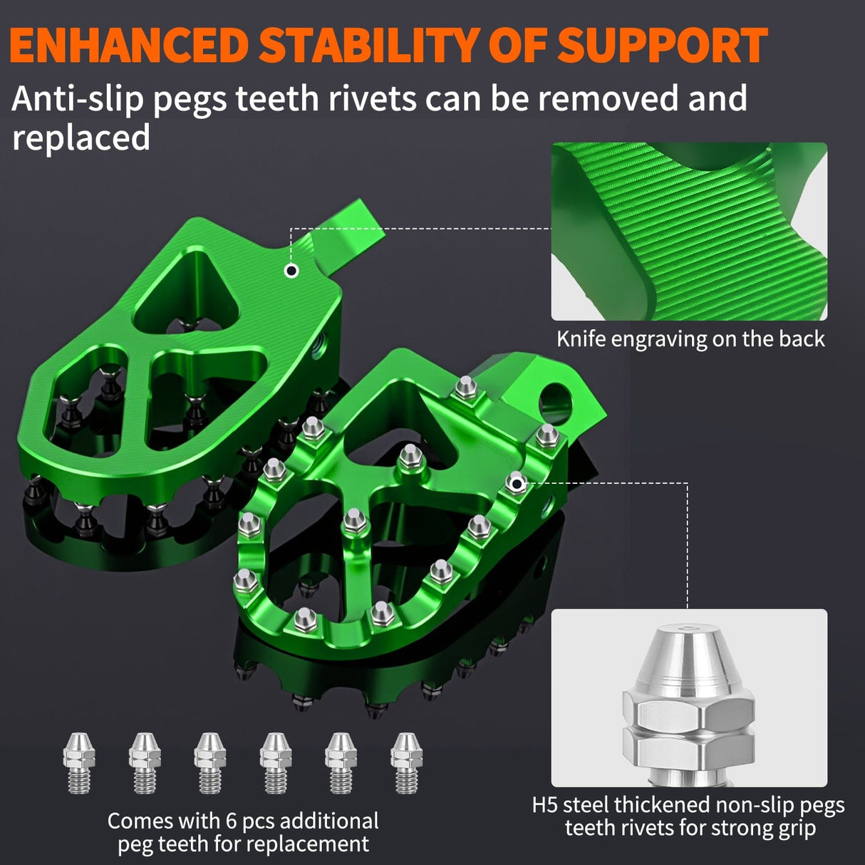 Motorcycle Foot Pegs Motorcycle Foot Pegs Dirt Bike Footpegs Fit for Kawasaki KDX200 1995-2005 KDX200R 1997-2001 KDX220R 2002-2005 KDX250 1991-1994 KX125 KX250 KX500 Heavy Duty CNC Foot Rests Pegs Pedal, Green