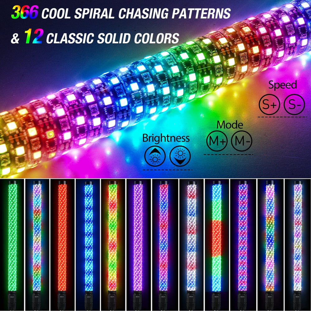 LED Whip Light 1Pc 3FT Spiral Antenna Bluetooth Remote App Control Led Fat Whip Light