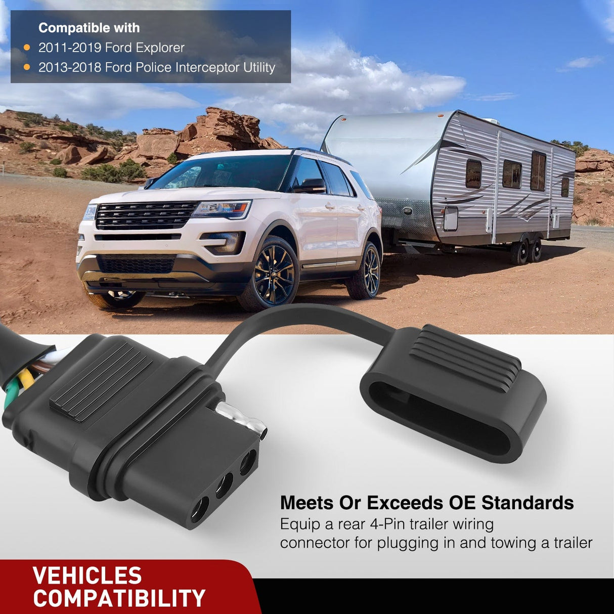 Wiring Harness Kit 4 Pin Trailer Wiring Harness Kit 56172 Vehicle Side Custom for 2011 2012 2013 2014 2015 2016 2017 2018 2019 Ford Explorer