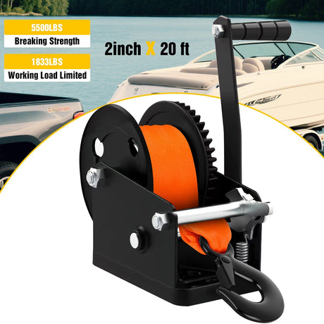 Tie Down Straps Boat Trailer Winch Strap 2 x 20Inch With Steel Hook 500 LBS Break Strength Winch Strap For Pontoon, Jet Ski, Fishing Boat