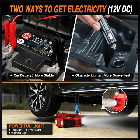 Car Jack Electric Car Jack 5 Ton 12V Hydraulic with Inflatable Pump LED Light 3 in 1 Portable Floor Jack for Tire Change