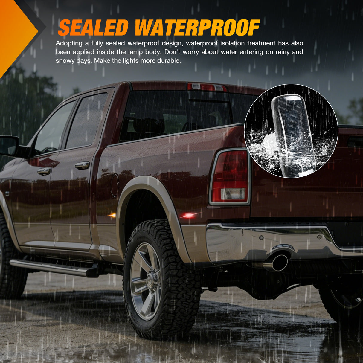 4 PCS 3 LED Red Amber Wheel Fender Side Marker Lights Smoked Lens Compatible With 2011-2016 F250 F350 F450 F550 Super Duty