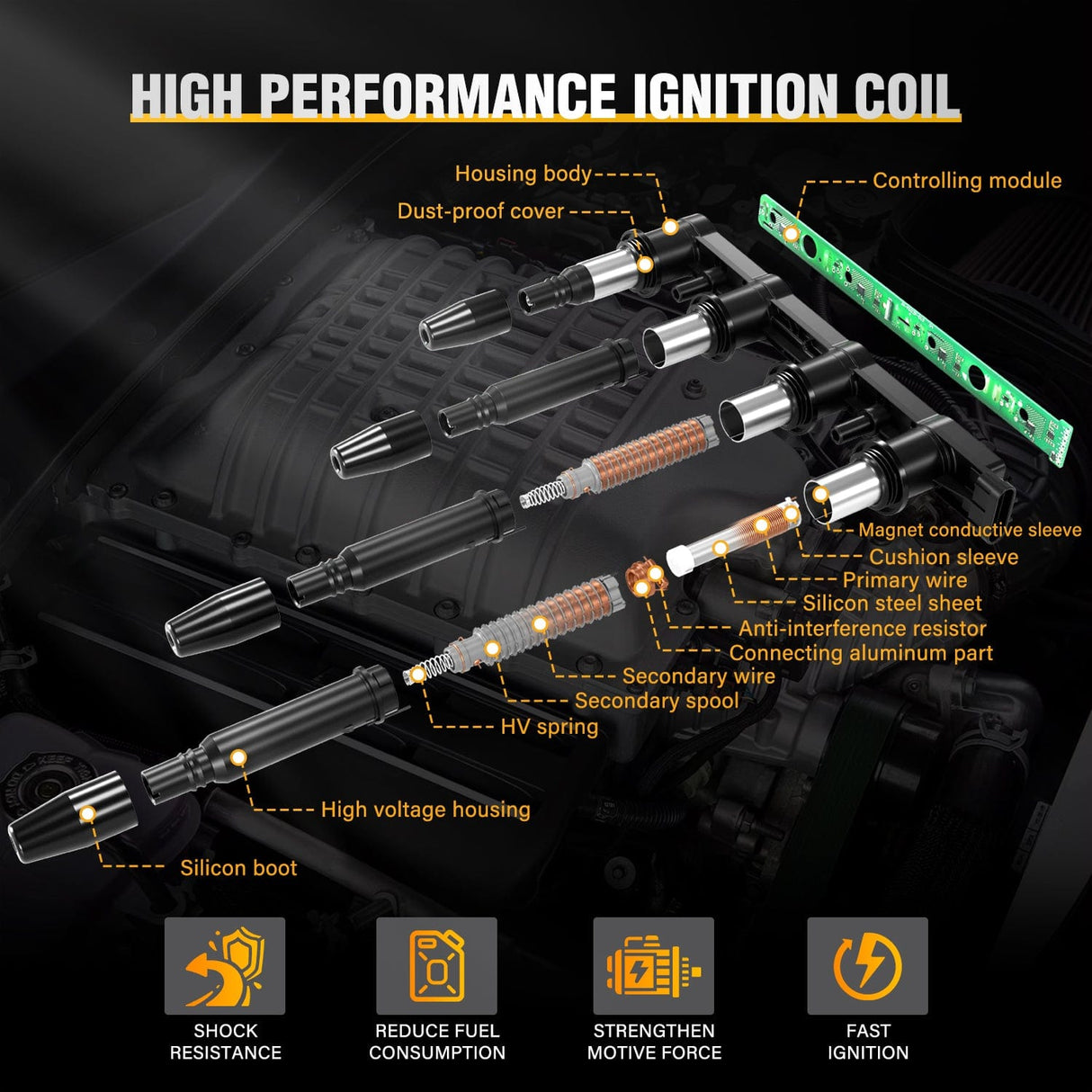 ignition coil pack Ignition Coil Pack UF669 Fit for Chevy Cruze Sonic Trax Volt Cadillac ELR Buick Encore 20112012 2013 2014 2015, 2016 2017 2018 1.4L D521C 55577898 55579072 25198623