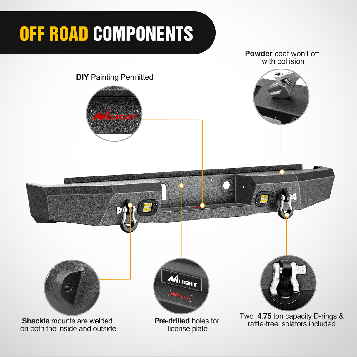 Rear Bumper 2016 2017 2018 Chevy Silverado 1500 Front Bumper Textured Black Solid Steel 120W Light Bar 18W Light Pods