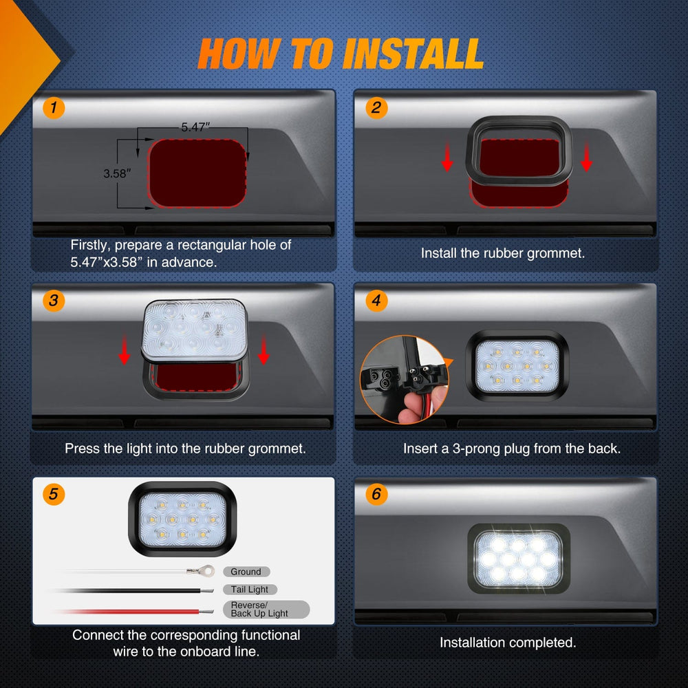 Tail Brake Turn Reverse Lights 2 Pcs 5 X 3 Inch 10 Led White Rectangular Trailer Tail Light