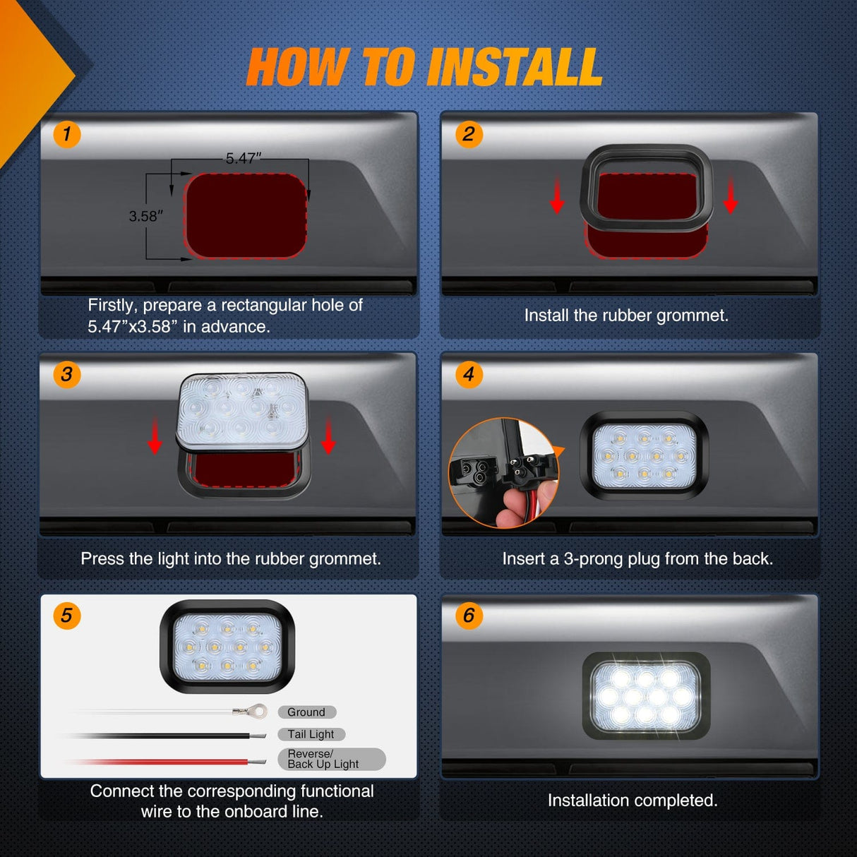 Tail Brake Turn Reverse Lights 2 Pcs 5 X 3 Inch 10 Led White Rectangular Trailer Tail Light