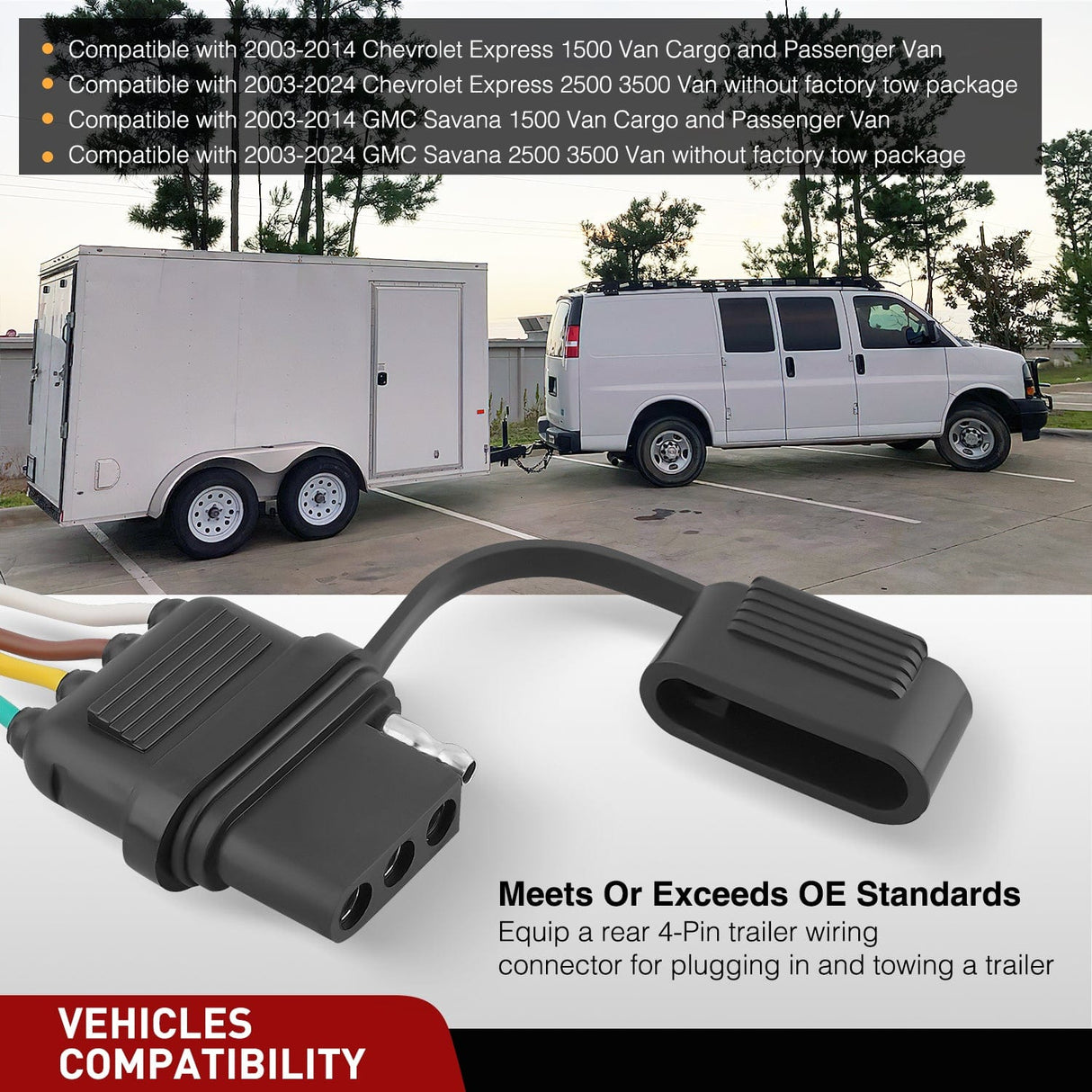 Wiring Harness Kit 4 Pin Trailer Wiring Harness 55540 Vehicle Side Custom for 2003 2024 Chevy Express GMC Savana