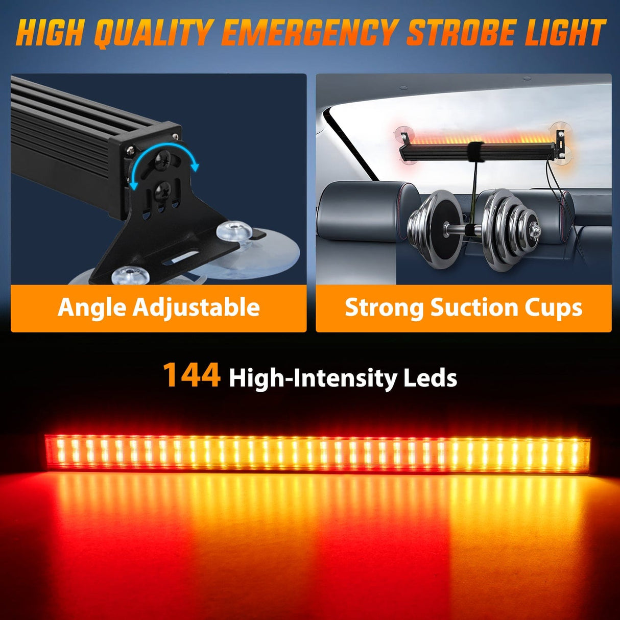 Led Strobe Light 144 LED Strobe Traffic Advisor Light Bar Amber Red with Controller 2 in 1 Automotive Emergency Warning Flashing Police Windshield Lights Bars for Cars Tow Plow Trucks Construction Vehicles