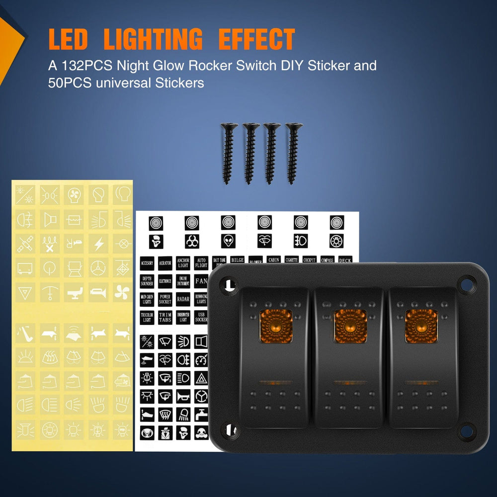 Rocker Switch 3Gang Aluminum 5Pin ON/Off Rocker Switch Panel Orange