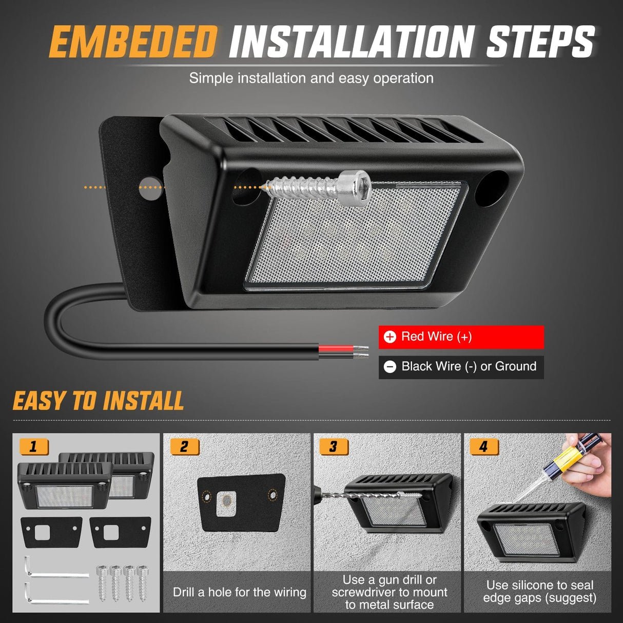 Area Lights RV Exterior Light 2PCS 5 Inch White Beam Porch Lights Black Aluminum