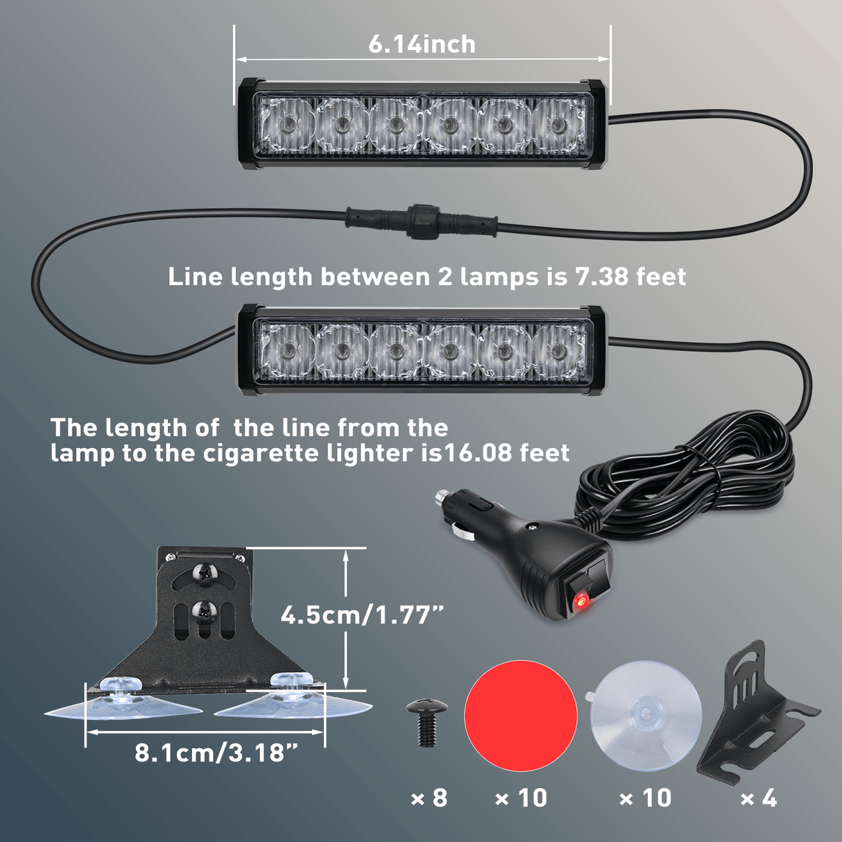 Led Strobe Light 12LED Emergency Strobe Traffic Advisor Light Bar 2 in 1 Red Blue Dash Warning Safety Flashing Lights Front/Rear Windshield Construction Lights for Trucks Cars Plow Police Firefighter Vehicles