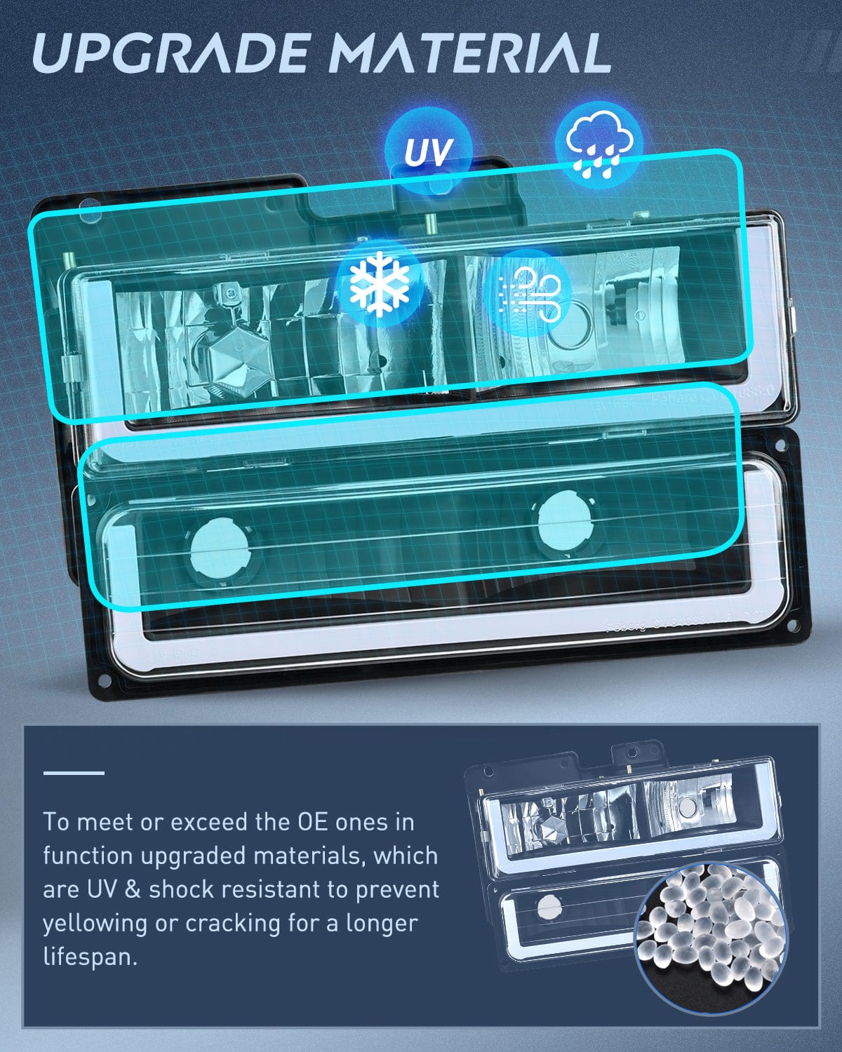 Headlight Assembly 1988 1989 1990 1991 1992 1993 1994 1995 1996 1997 Chevrolet GMC C10 C/K 1988-1999 Silverado Suburban Sierra Blazer Tahoe Yukon DRL Headlight Assembly Black Housing