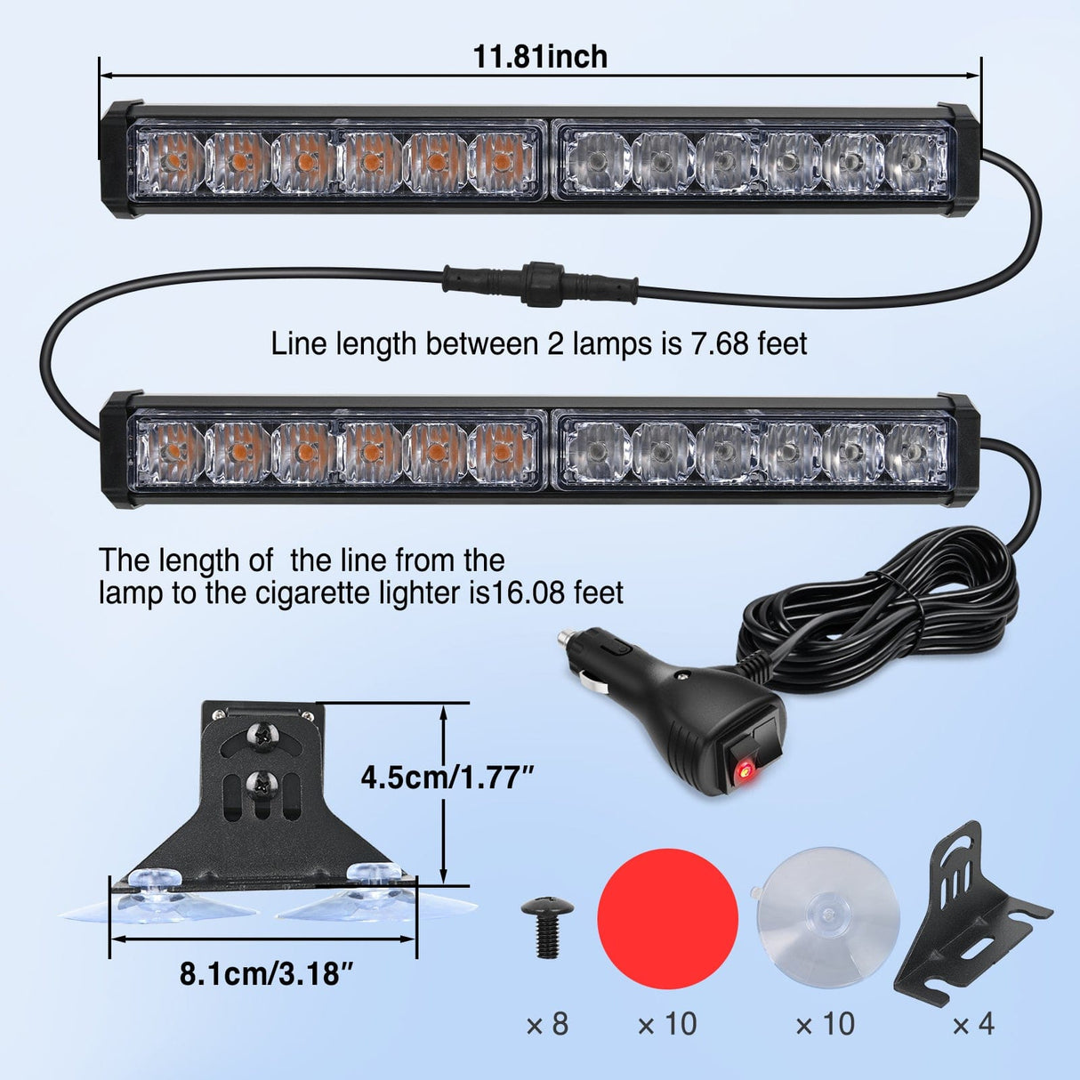 Led Strobe Light 24LED Emergency Strobe Traffic Advisor Light Bar 2 in 1 Amber Green Dash Warning Safety Flashing Lights Front/Rear Windshield Construction Lights for Trucks Cars Plow Police Vehicles