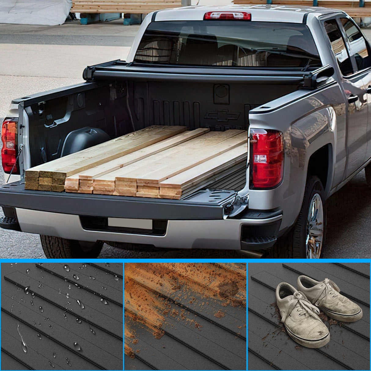 Truck Bed Mat 5.5ft Rubber Short Bed For Dodge Ram 2009 2010 2011 2012 2013 2014 2015 2016 2017 2018 1500/2500 3500