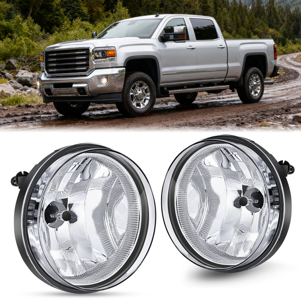 2007 2008 2009 2010 2012 2013 GMC Sierra 1500 2007 2008 2009 2010 2012 2013 2014 Sierra 2500HD 3500HD Fog Lights Assembly Clear Lens 880 27W Bulbs