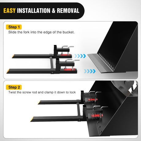 Tractor Hook 43Inch 2000lbs Clamp on Pallet Forks Heavy Duty Tractor Forks with Adjustable Stabilizer Bar