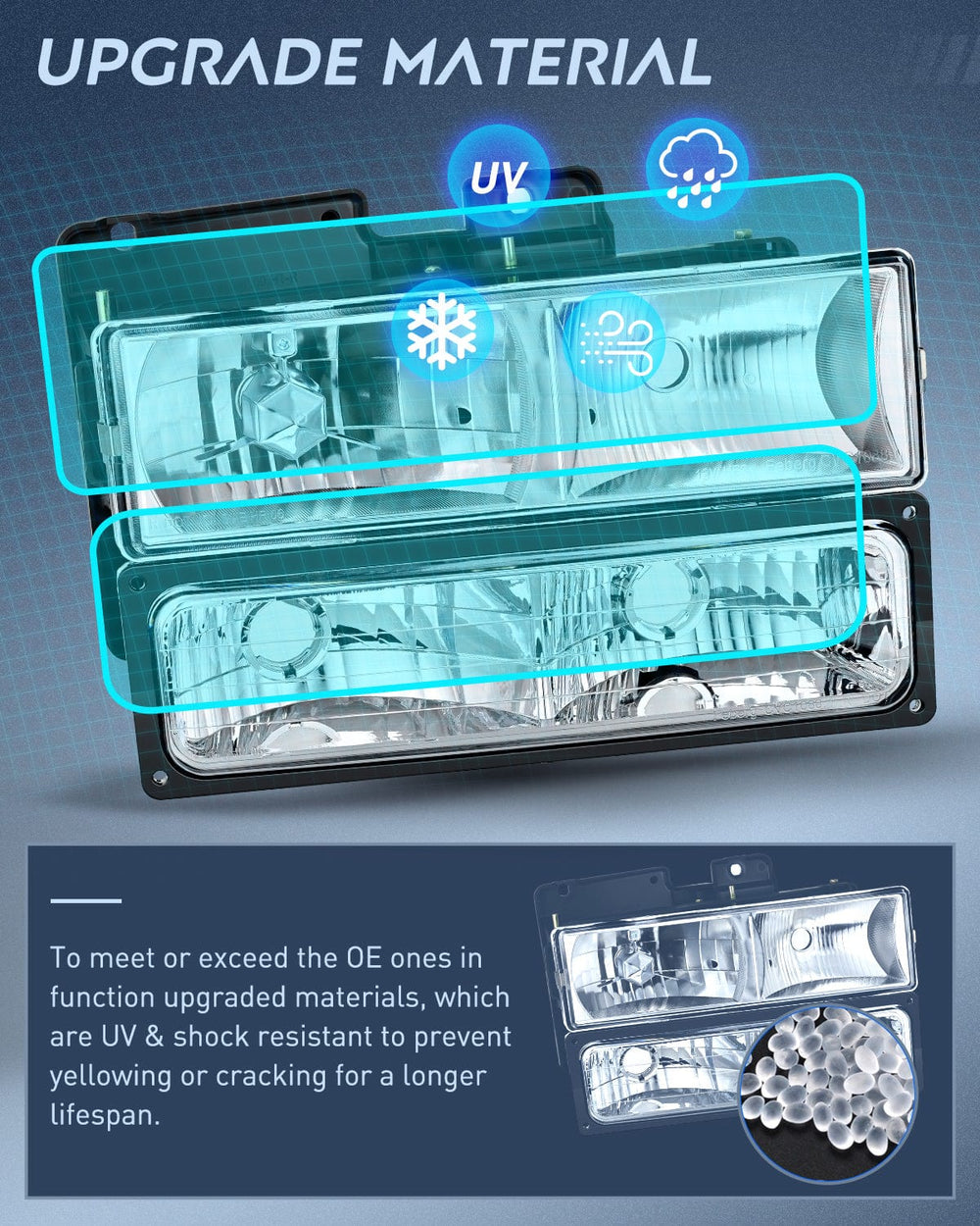 Headlight Assembly 1988 1989 1990 1991 1992 1993 1994 1995 1996 1997 Chevrolet GMC C10 C/K 1988-1999 Silverado Suburban Sierra Blazer Tahoe Yukon Headlight Assembly Chrome Housing